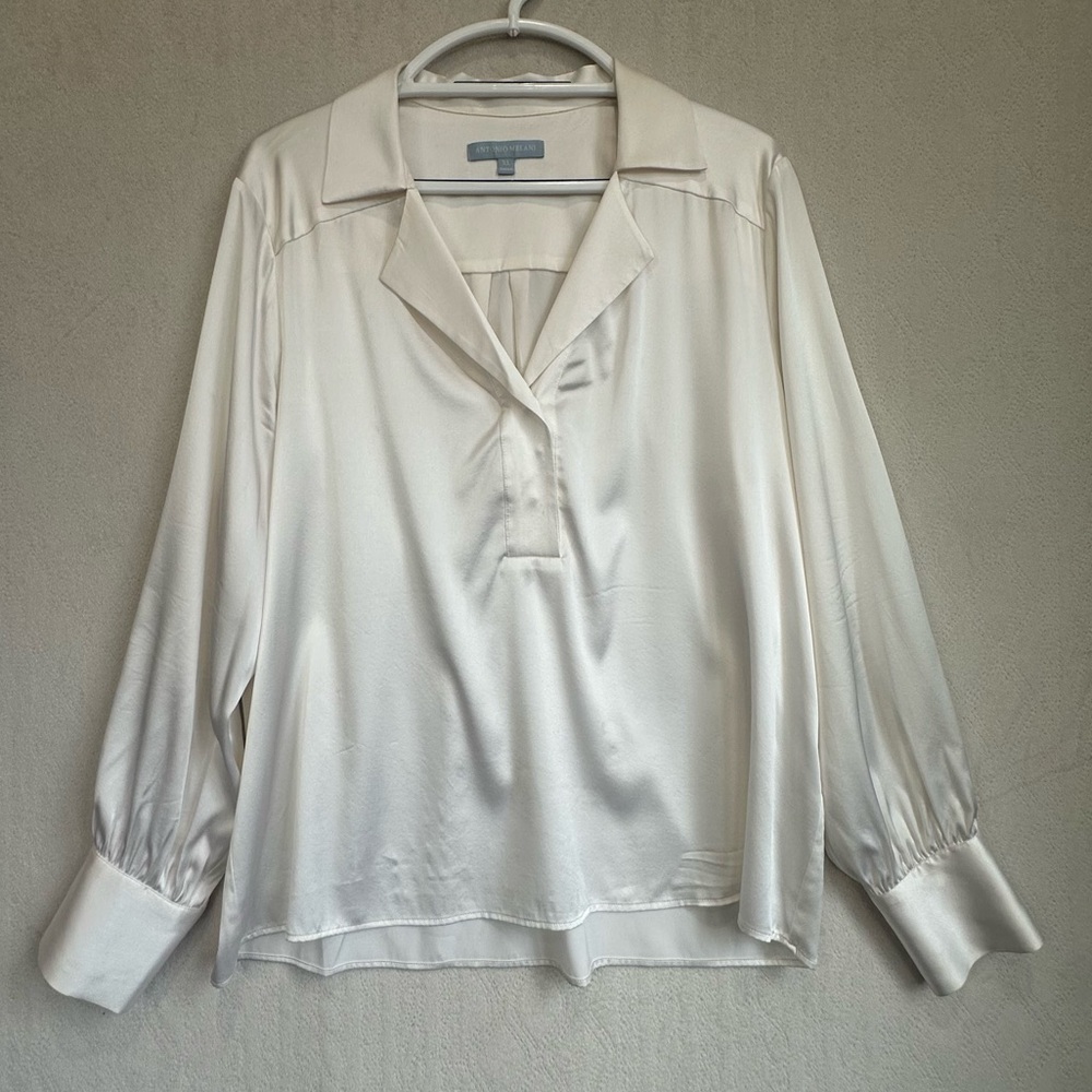 ANTONIO MELANI Ivory Satin Long-Sleeve Blouse